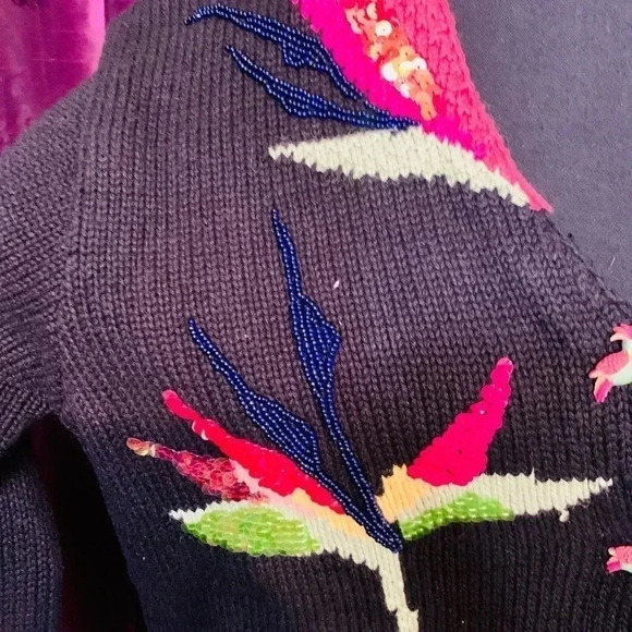 Vintage Black Storybook Knits Dreams of Paradise Embroidered Cardigan Sweater - Picture 6 of 7